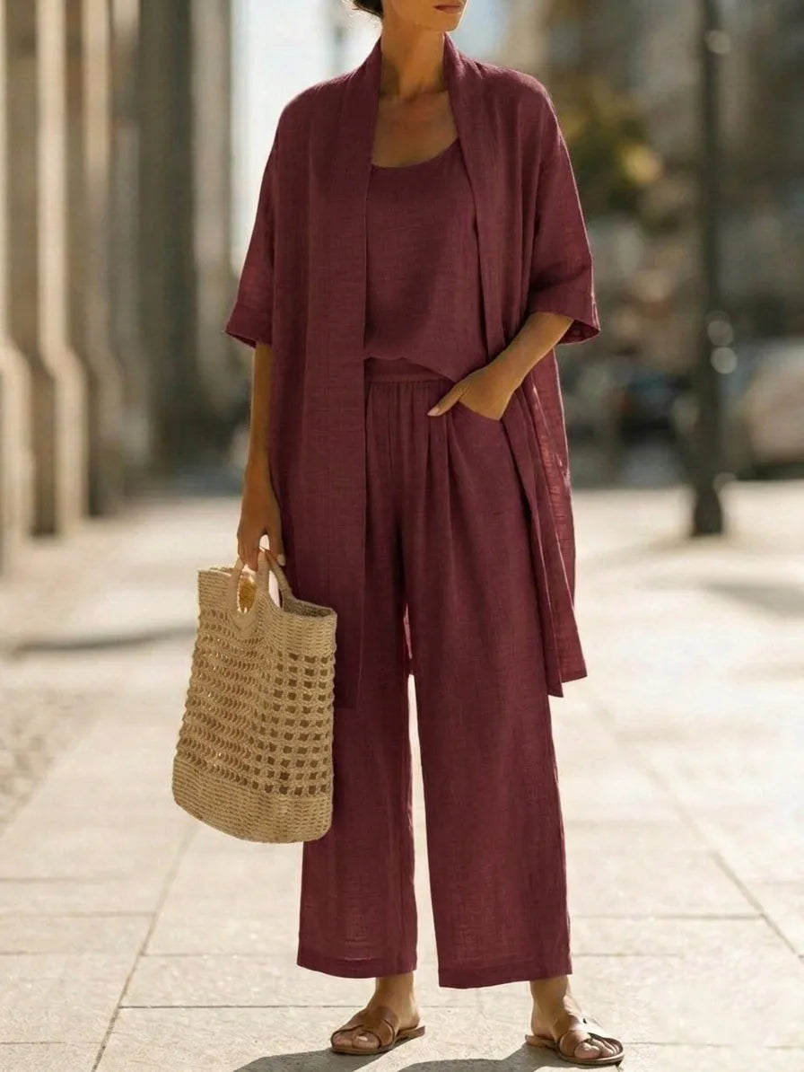 Conjunto minimalista de 3 piezas ligero, transpirable y elegante