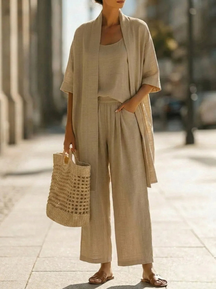 Conjunto minimalista de 3 piezas ligero, transpirable y elegante