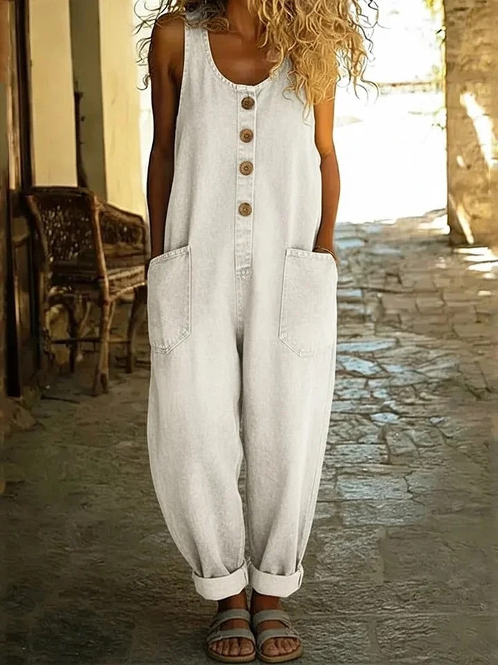 Valentina - Pantalones de tirantes de denim de algodón vintage lavado